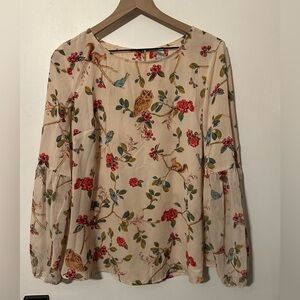 Disney LC Lauren Conrad Cream and Red Floral Blouse Relaxed Fit